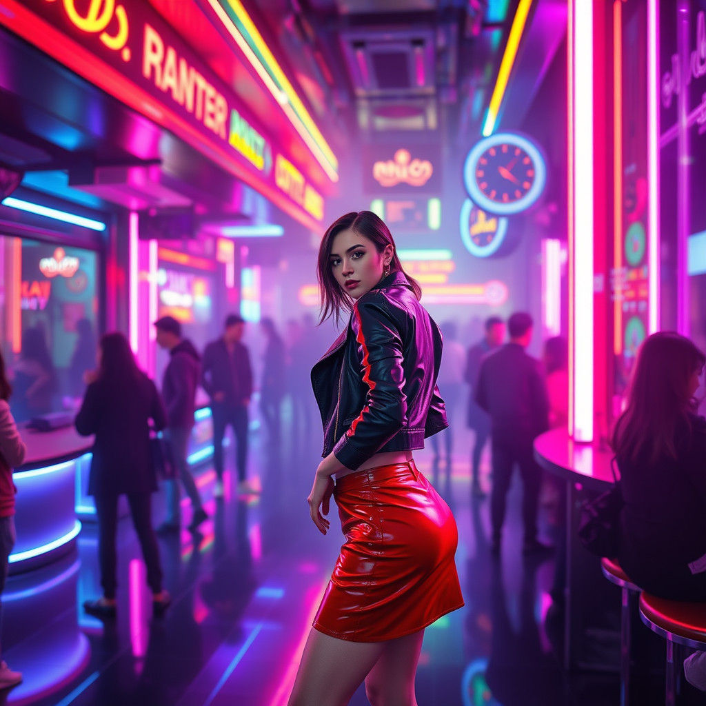 Cyberpunk Nightclub Scene with Neon Lights