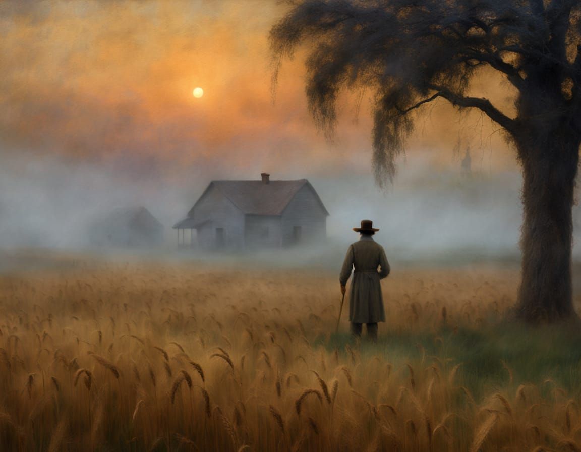 Wheat Field at Dusk in Tonalist Style