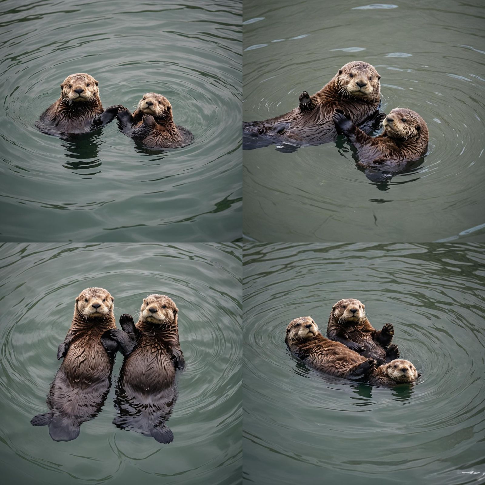 Sea Otters Holding Hands in Natural Light