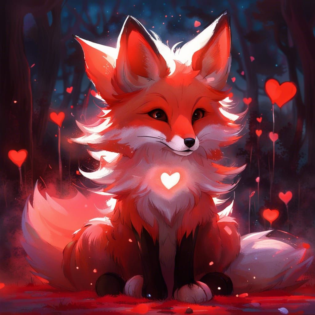 Fox Prince in Bioluminescent Field, Digital Art