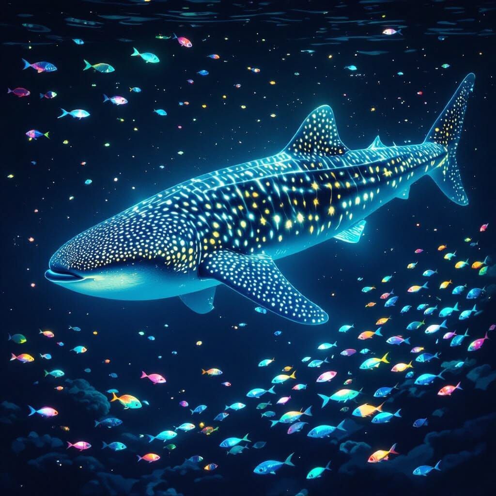 Bioluminescent Whale Shark in Mystical Ocean