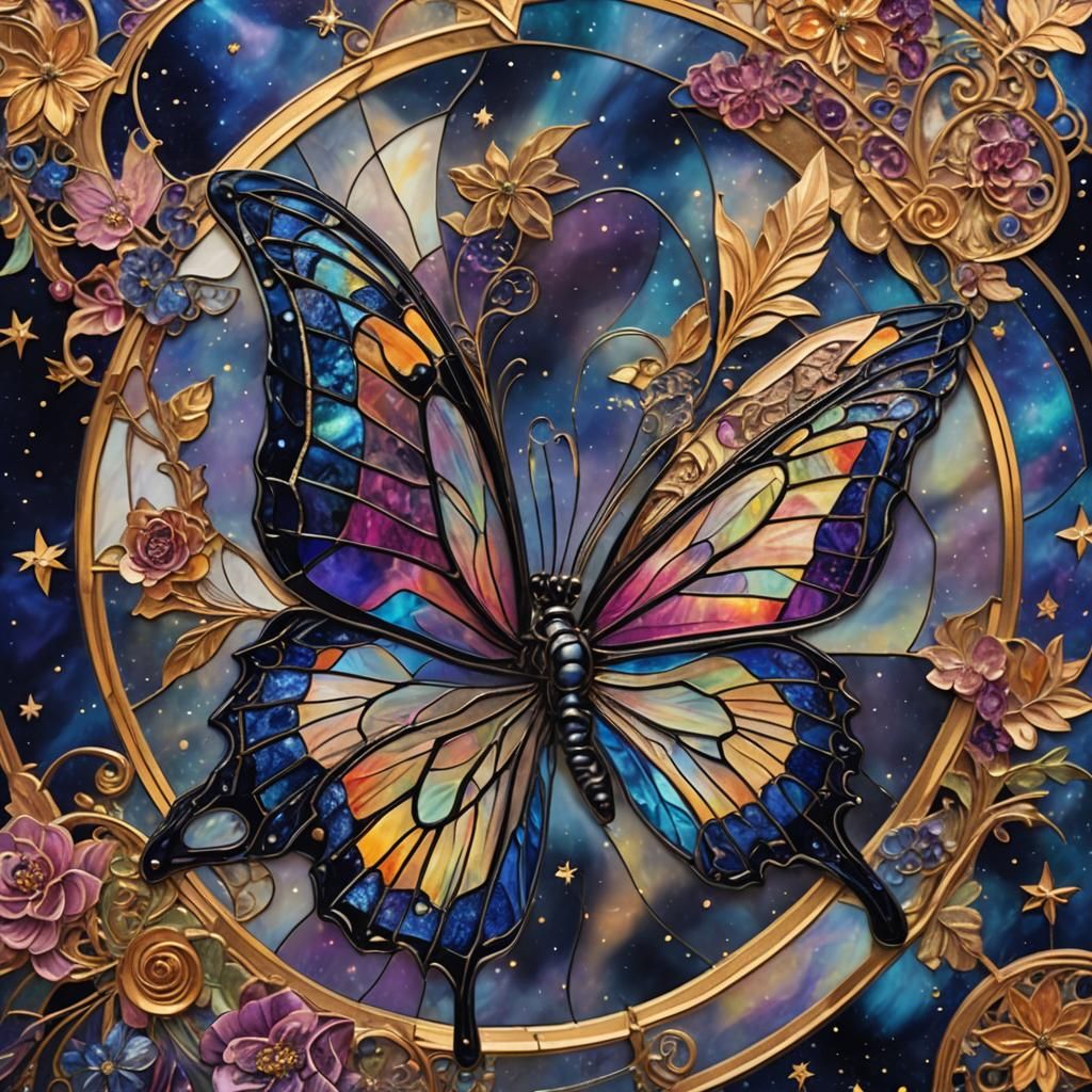 Astral Butterfly with Stained Glass Wings