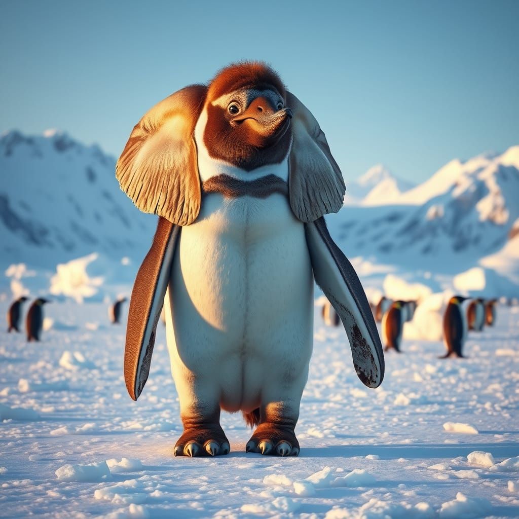 Majestic Elephant-Penguin Hybrid in Antarctic Landscape