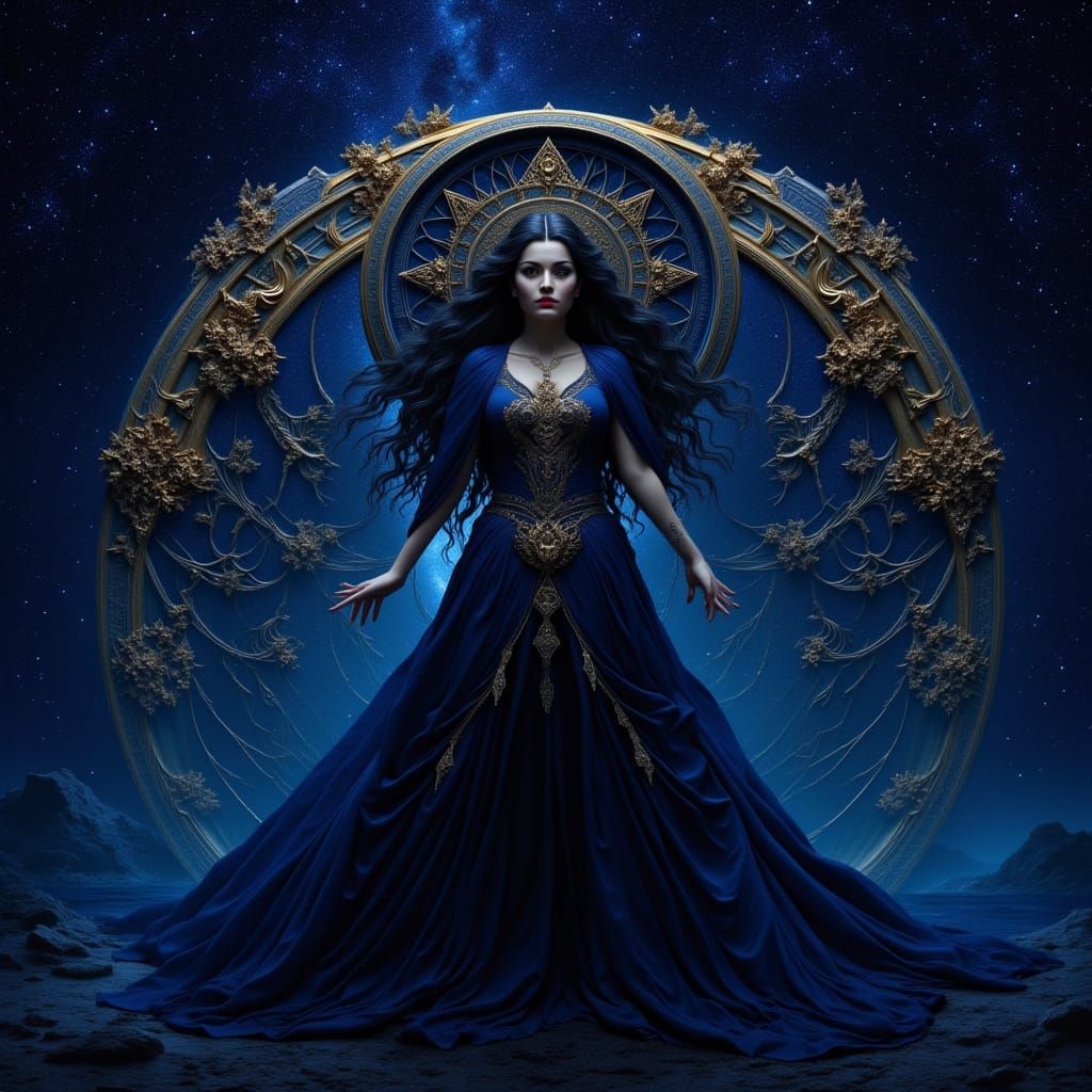 Witch Goddess Floating in Starry Night Sky