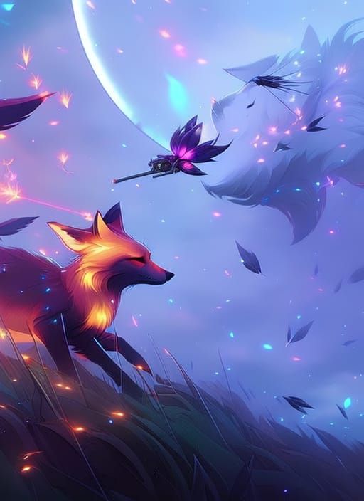 Mechanical Fox in Starry Meadow