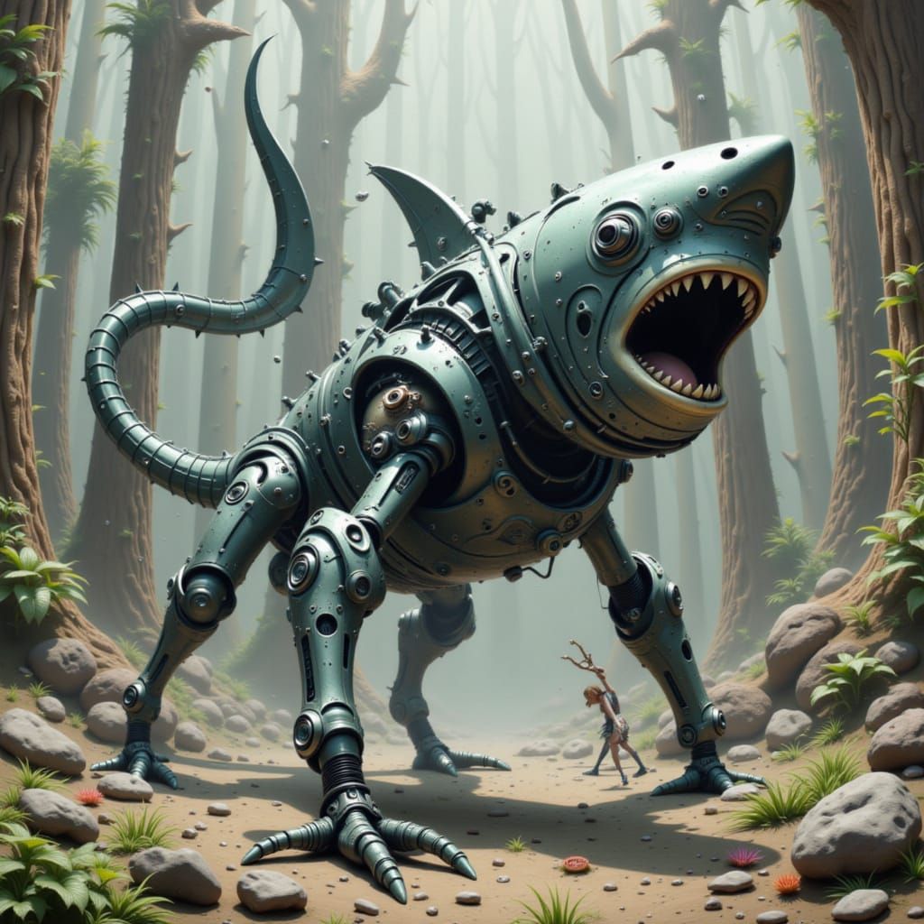 Biomechanical Shark Art: Strength in a Futuristic Style