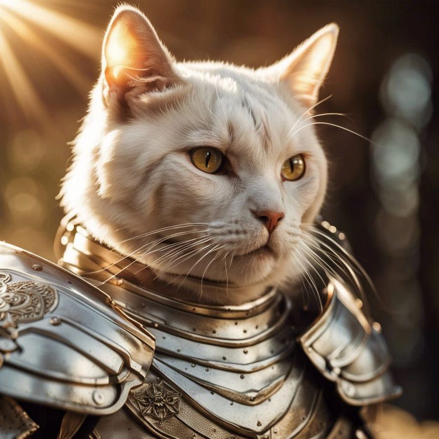 Heroic Cat Knight Portrait in Ornate Armour