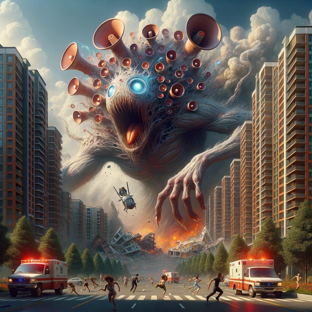 Colossal Siren Monster Destroys Condominium: Fantasy Concept...