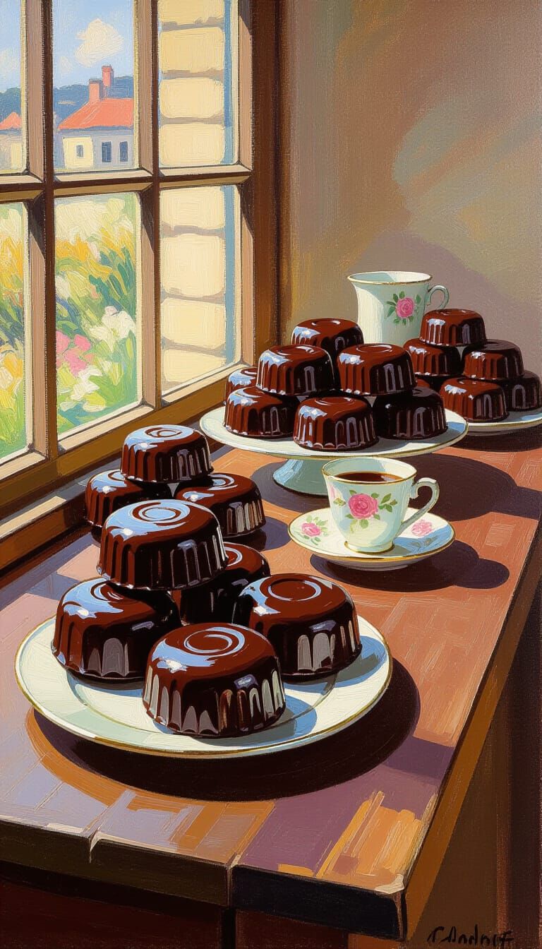 Impressionist Chocolate Masterpieces on Wooden Counter