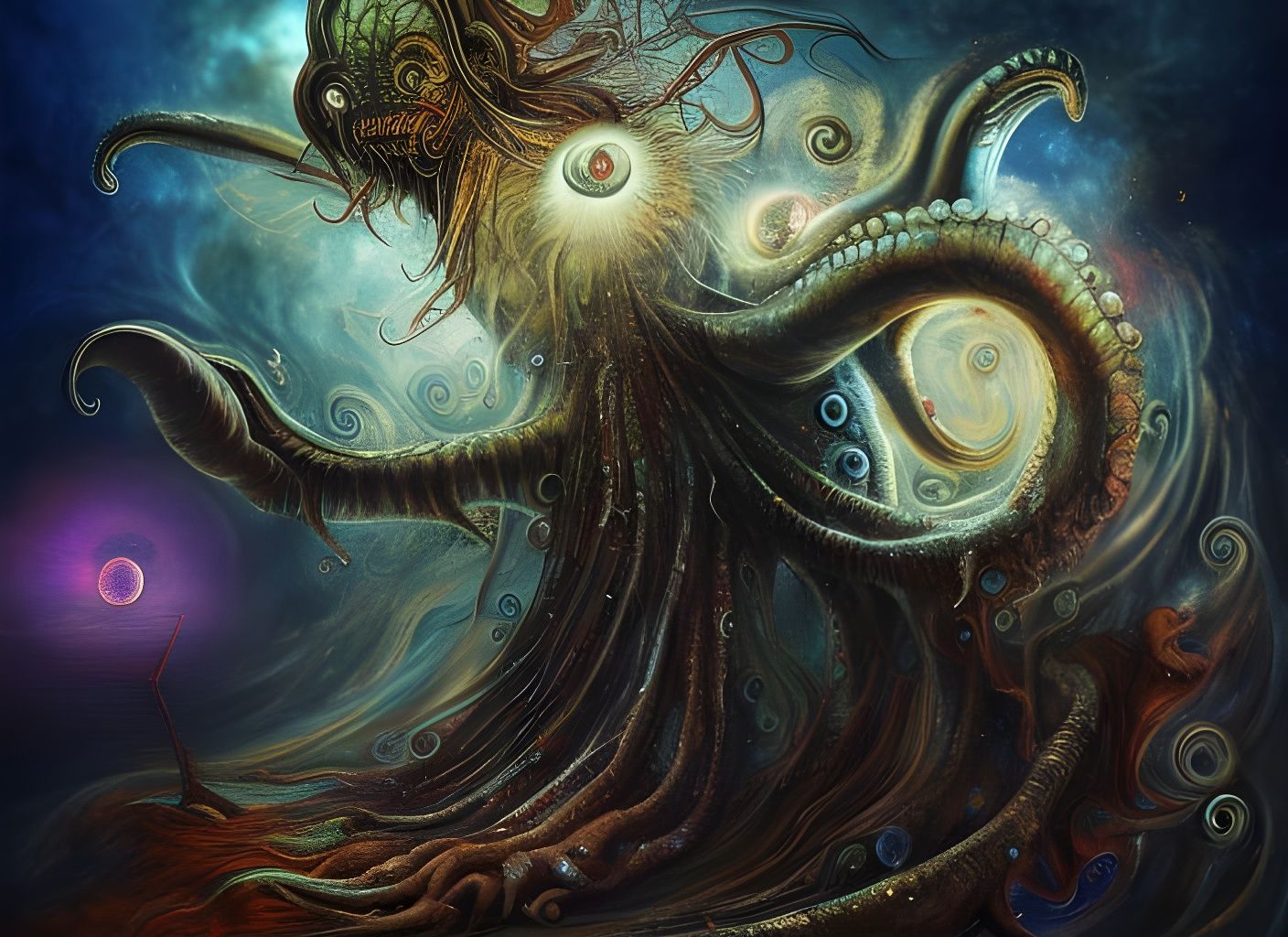 Cosmic Cthulhu Beast: Digital Illustration