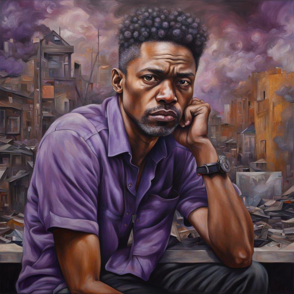 Atmospheric Portrait of a Handsome Man in a Purple Shirt