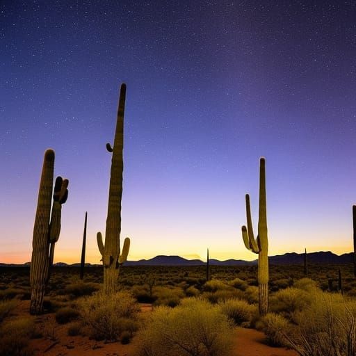 Desert Night Sky with Saguaro Cactus