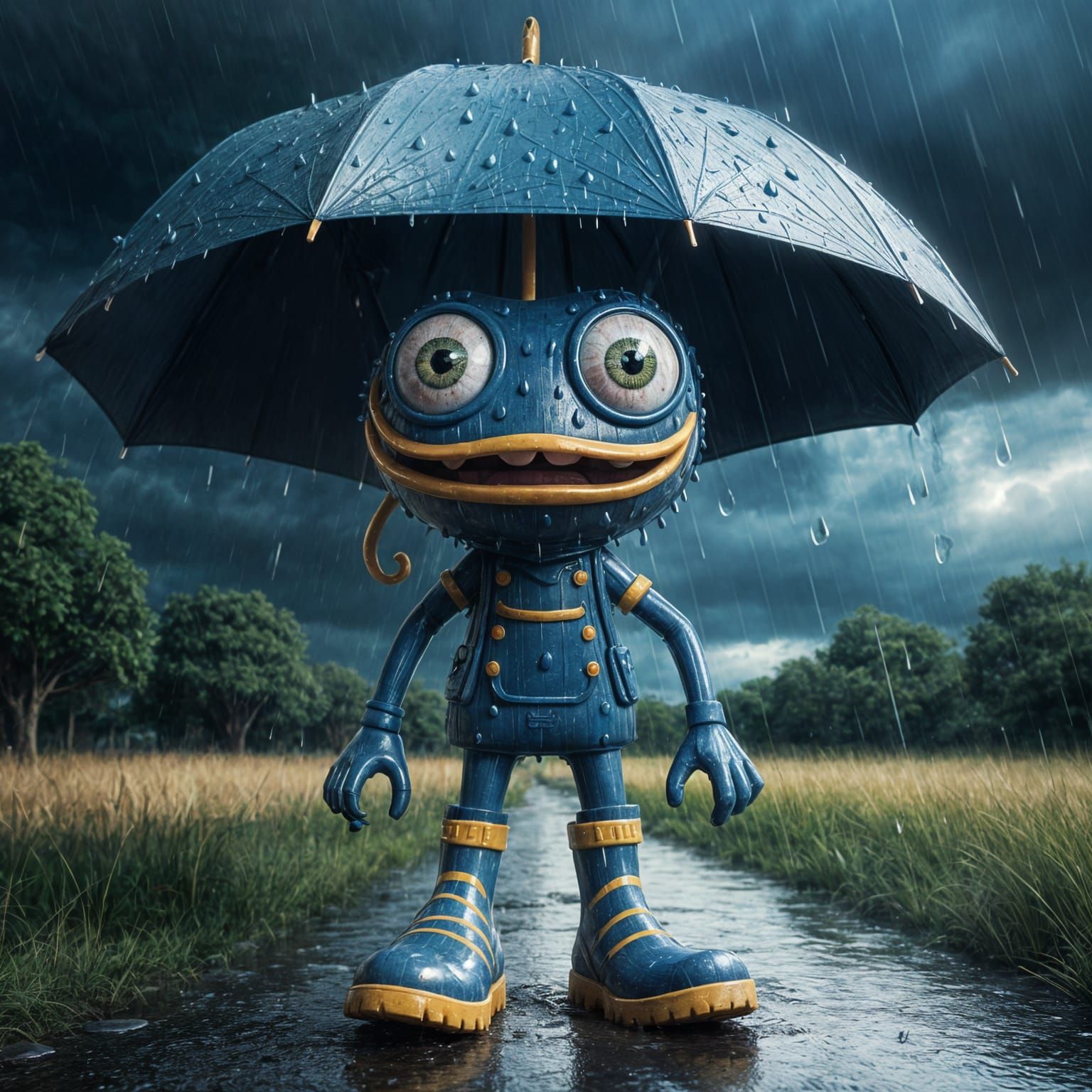 Surreal Storm Chaser Umbrella Runs in Rainy Day