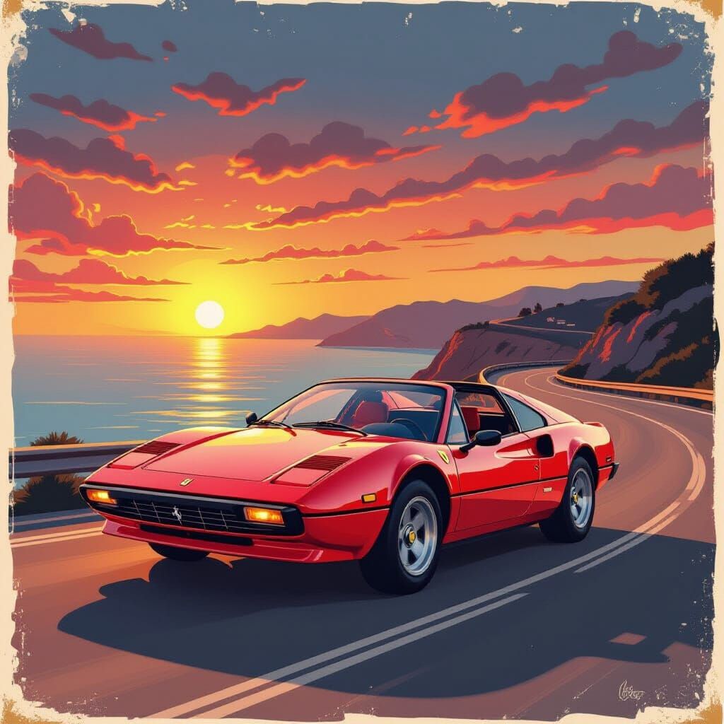 Vibrant 1970 Ferrari 308 GTS on Coastal Road