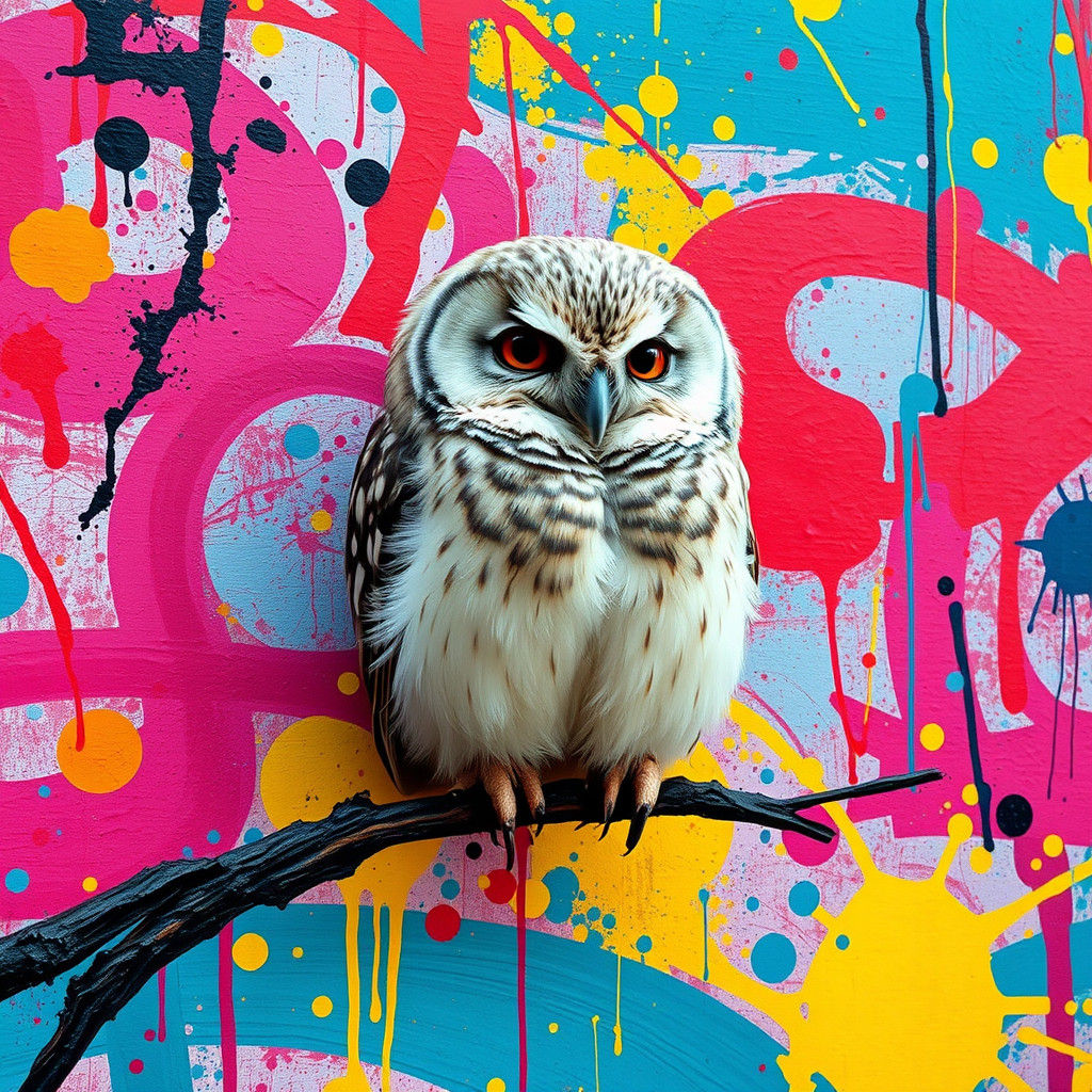 Pastel Owl on Graffiti Wall in Street Art Style