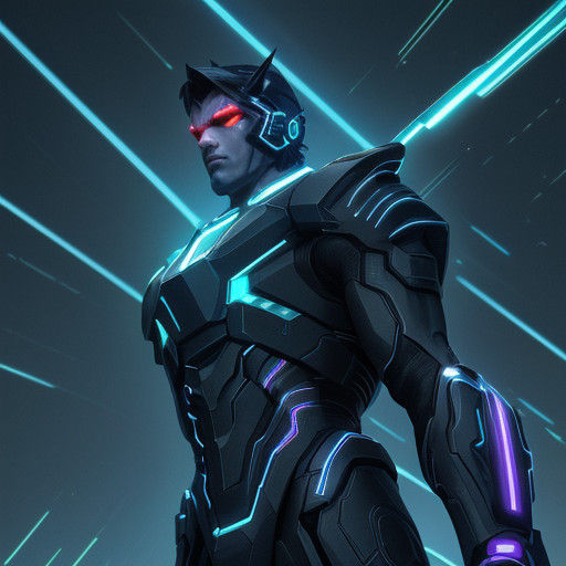 Sleek Tron-Inspired Robot Dominates Neon-Lit Cyberpunk Lands...