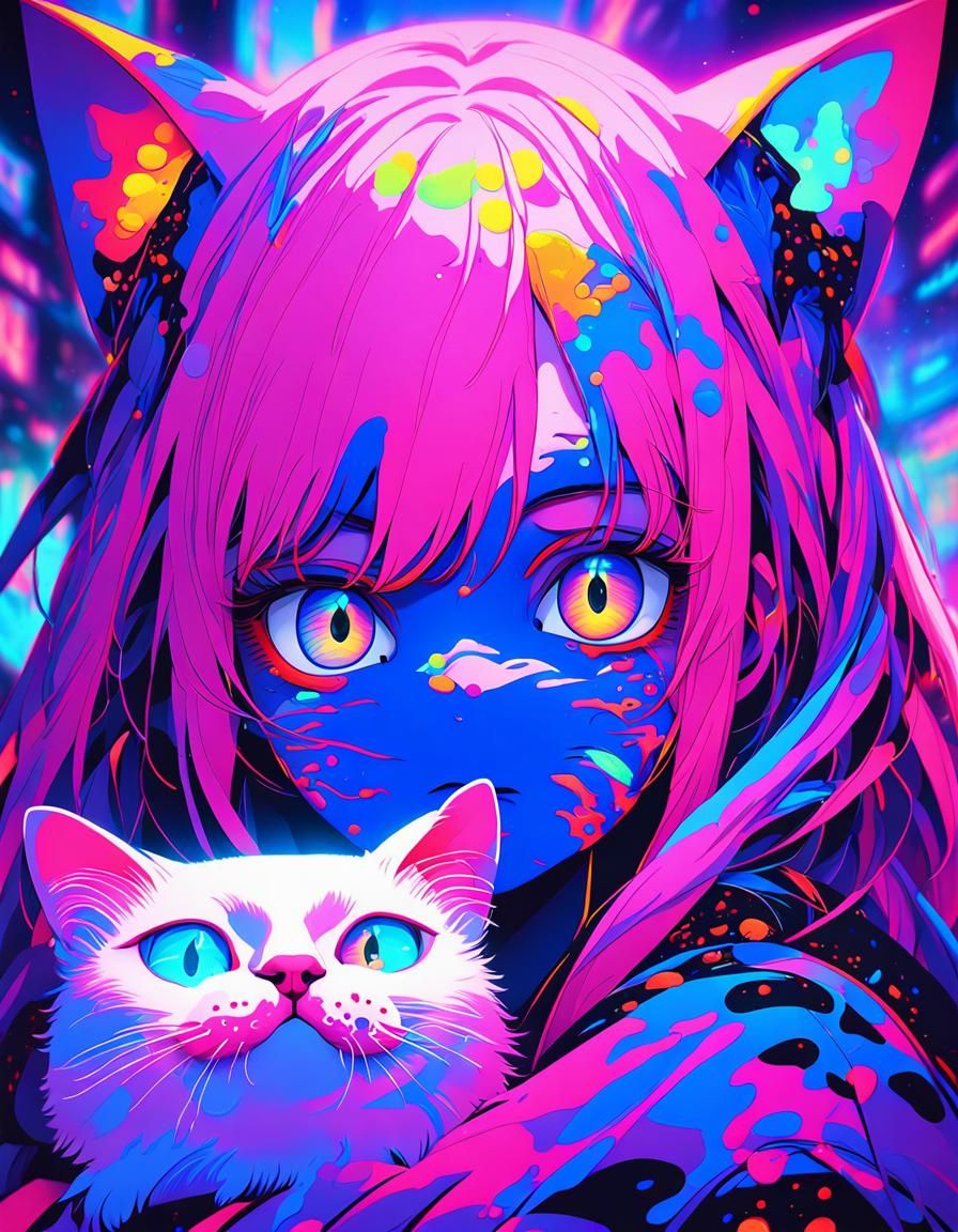 Vibrant Anime Art: Close-Up Portrait of a Pink-Haired Girl w...
