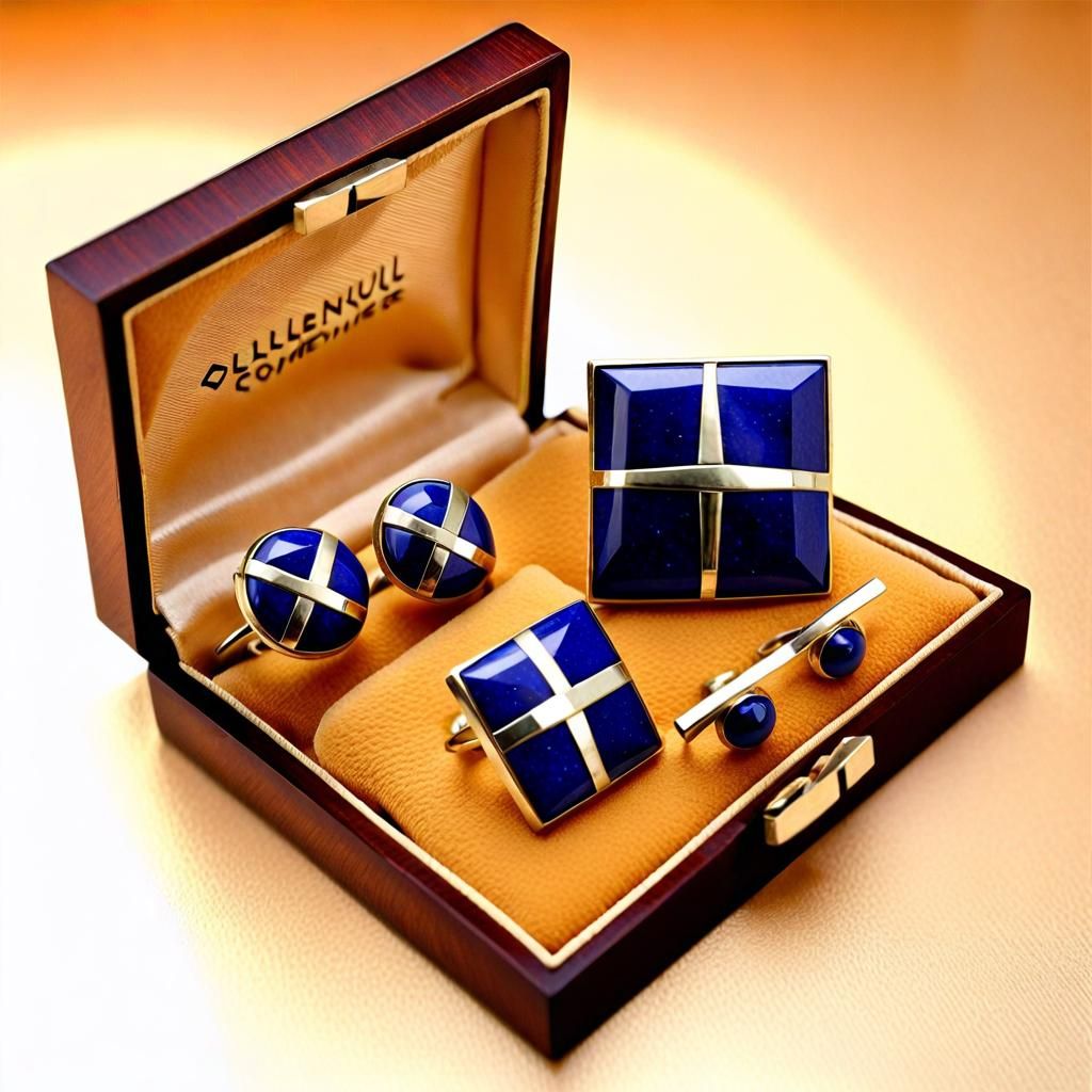 Art Deco Jewelry Set in Silver and Lapis Lazuli