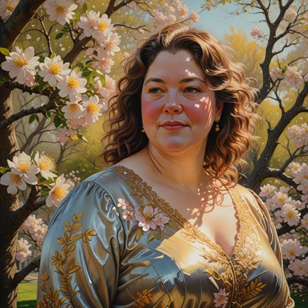 Sensual Chubby Woman in Elegant Oil Painting