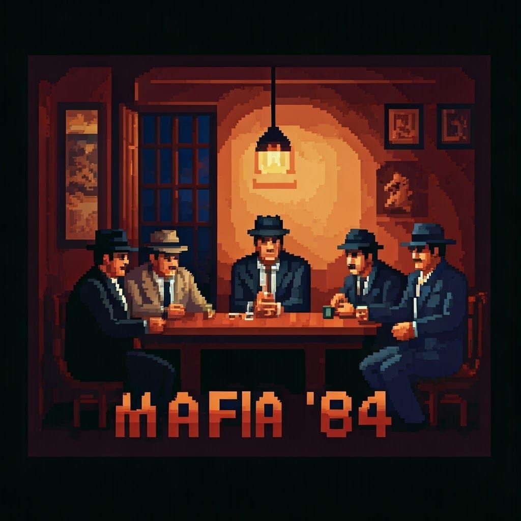 Gangsters Plotting: 8-bit Mafia Pixel Art