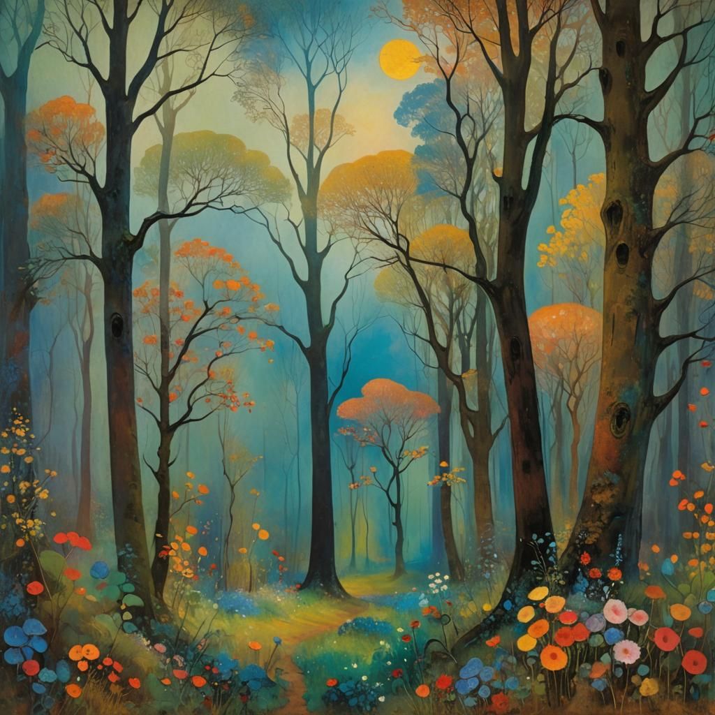 Dreamlike Forest in Style of Odilon Redon