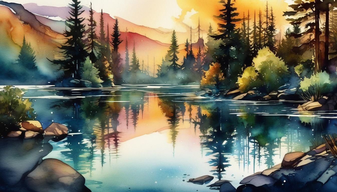 Magical Forest Reflection in Watercolor Art