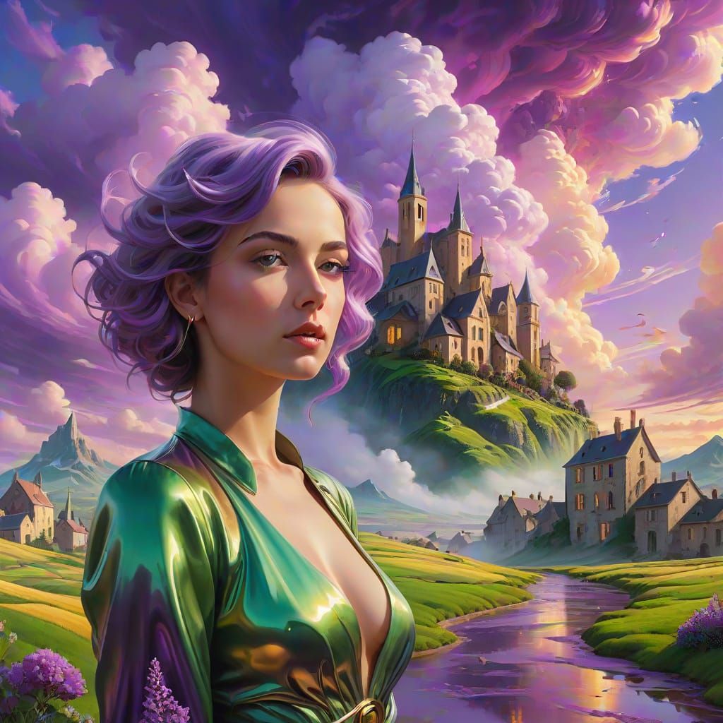 Surreal Dreamscape Portrait with Swirling Clouds