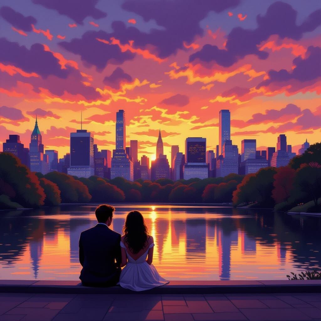 Couple at Bethesda Fountain NYC at Sunset