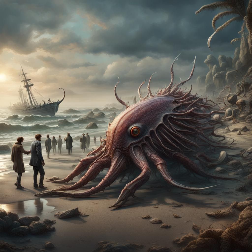 Giant Sea Creature Washed Ashore: Matte Painting