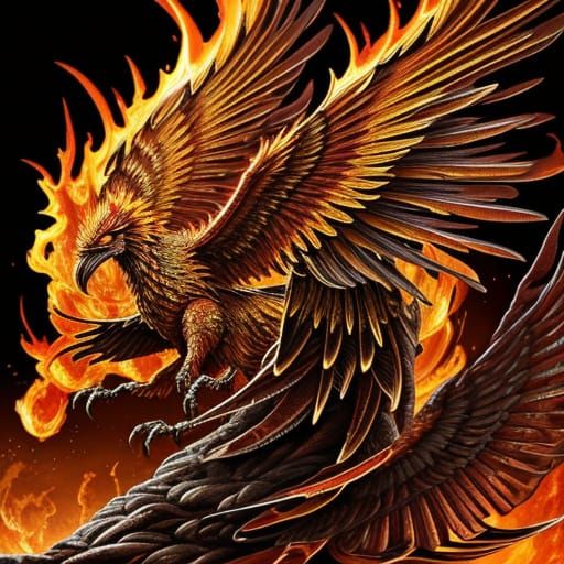 Metal Phoenix Generating Flames in Digital Art