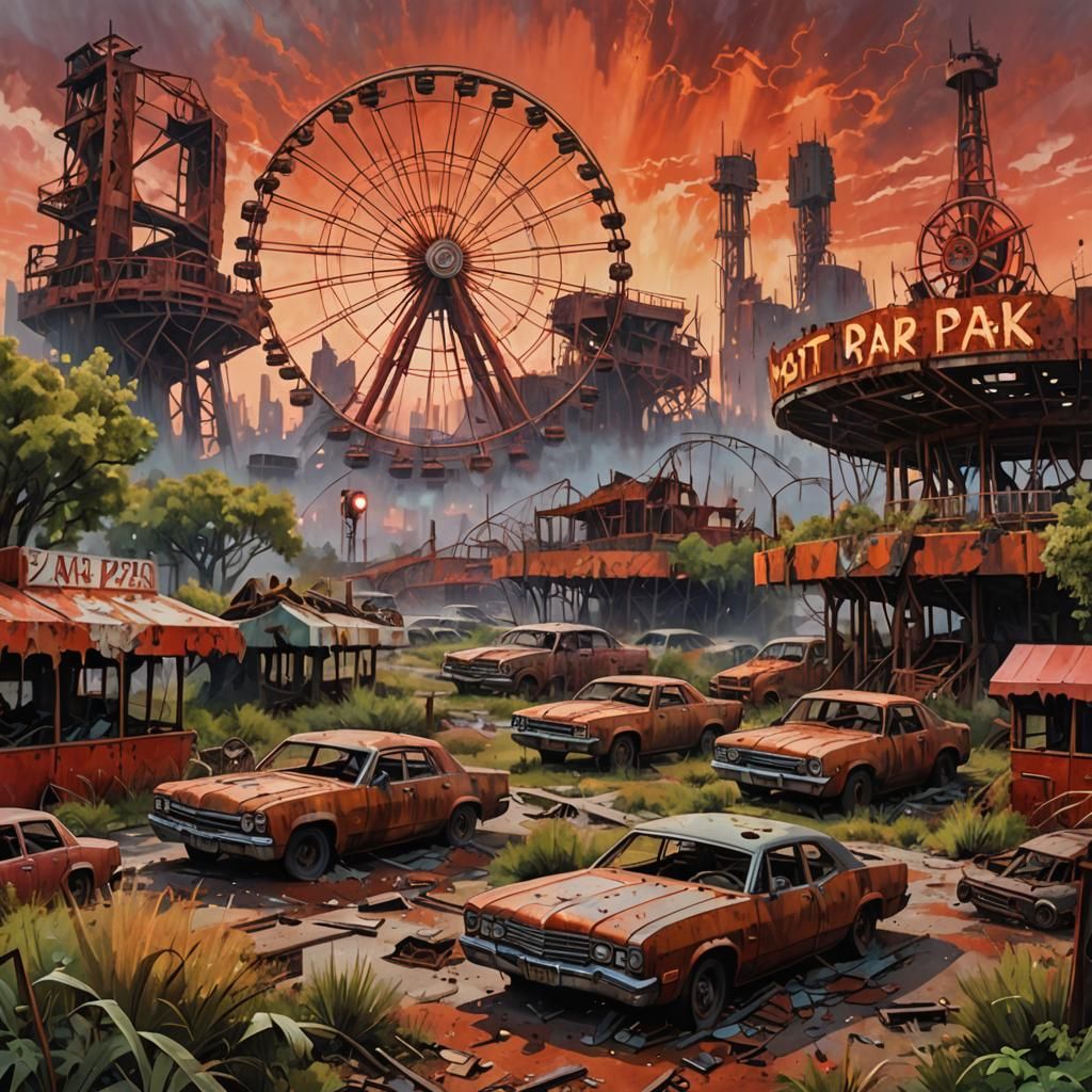 Post-Apocalyptic Theme Park: Oil Painting