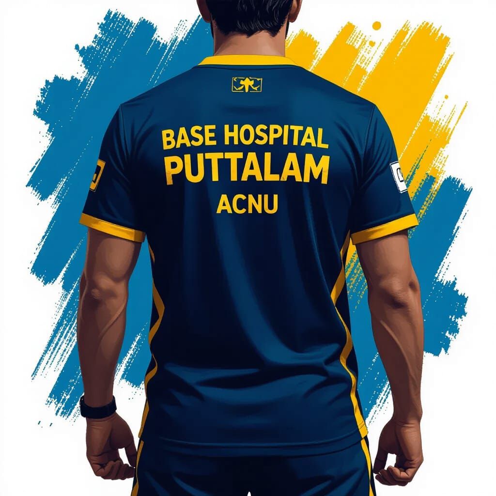 Person in Detailed Dark Blue Sports Jersey Art