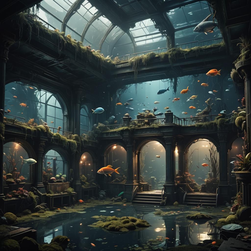 Abandoned Aquarium in Dark Abstract Style