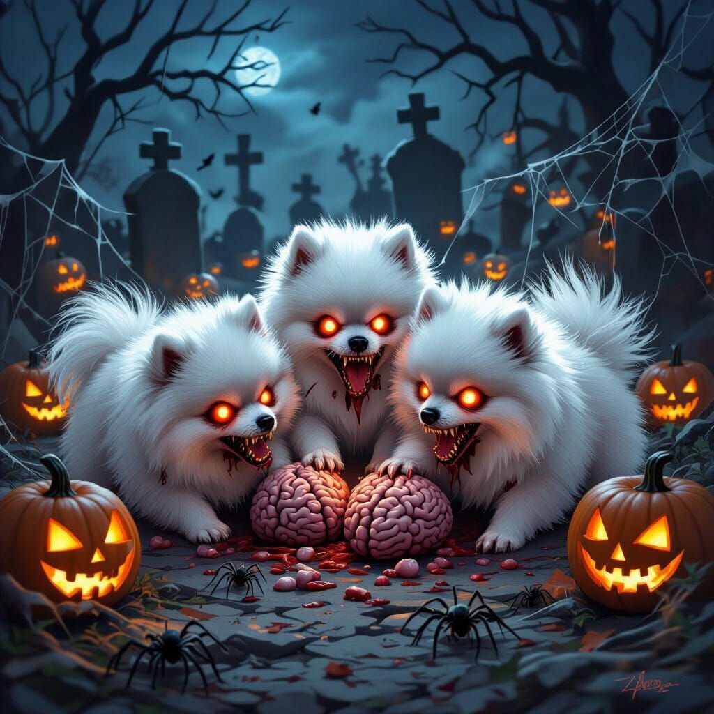 Zombie Pomeranians Feast in Haunted Cemetery