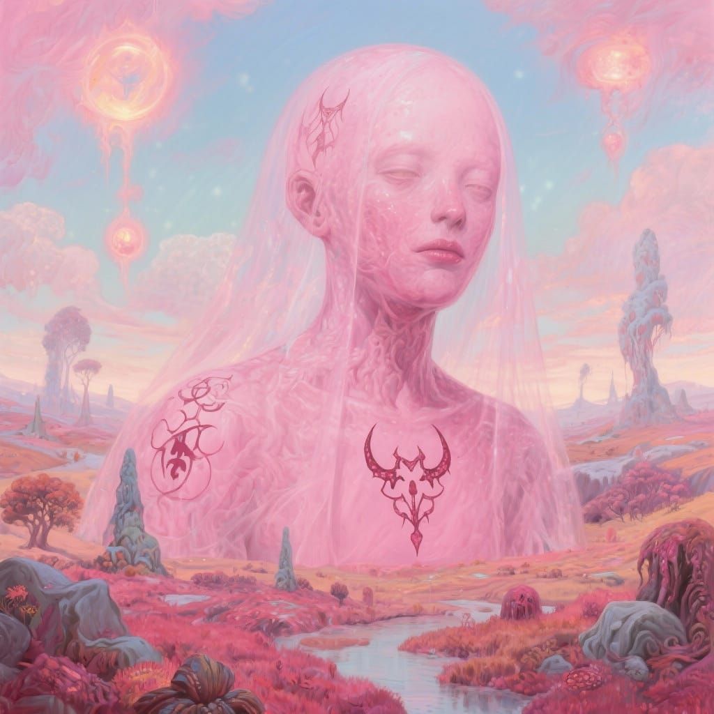 Ethereal Pink Entity in Surreal Dreamscape