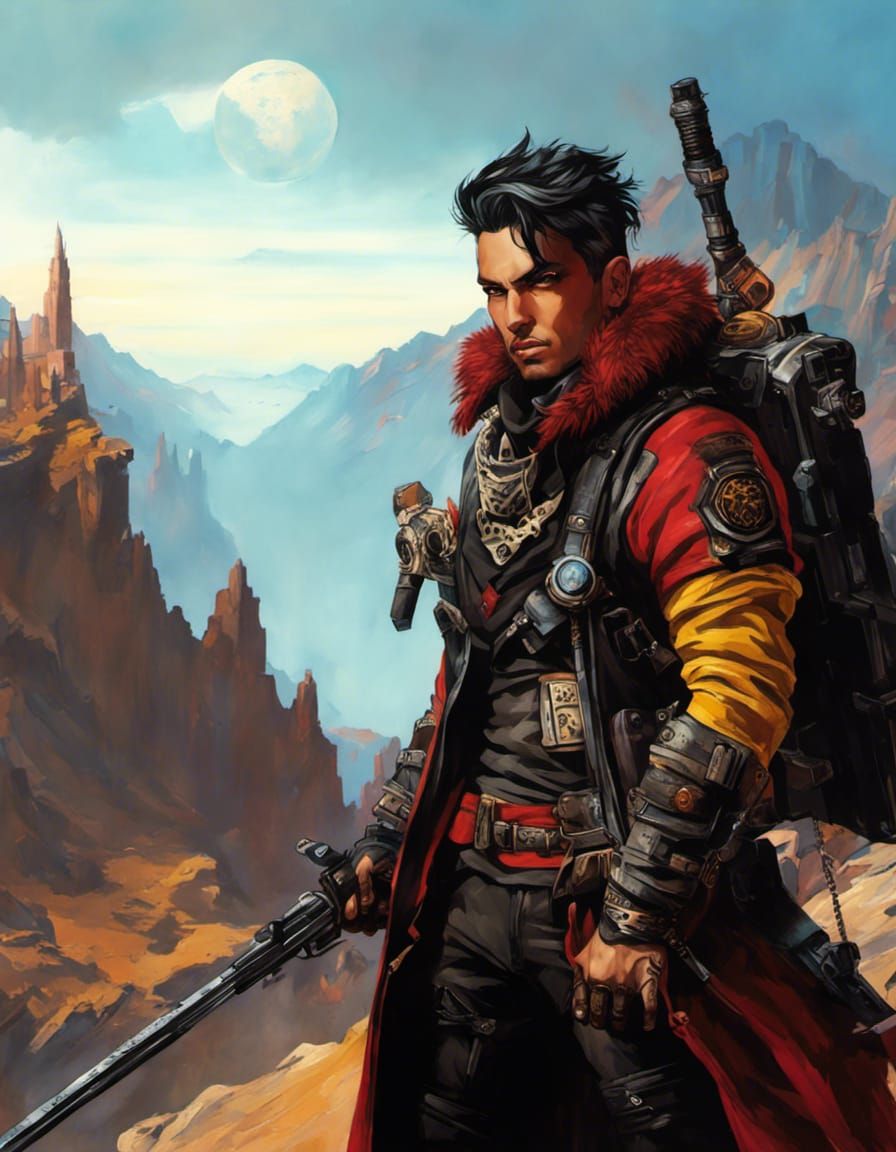 Gothic Tattooed Man in Acrylic Painting Style