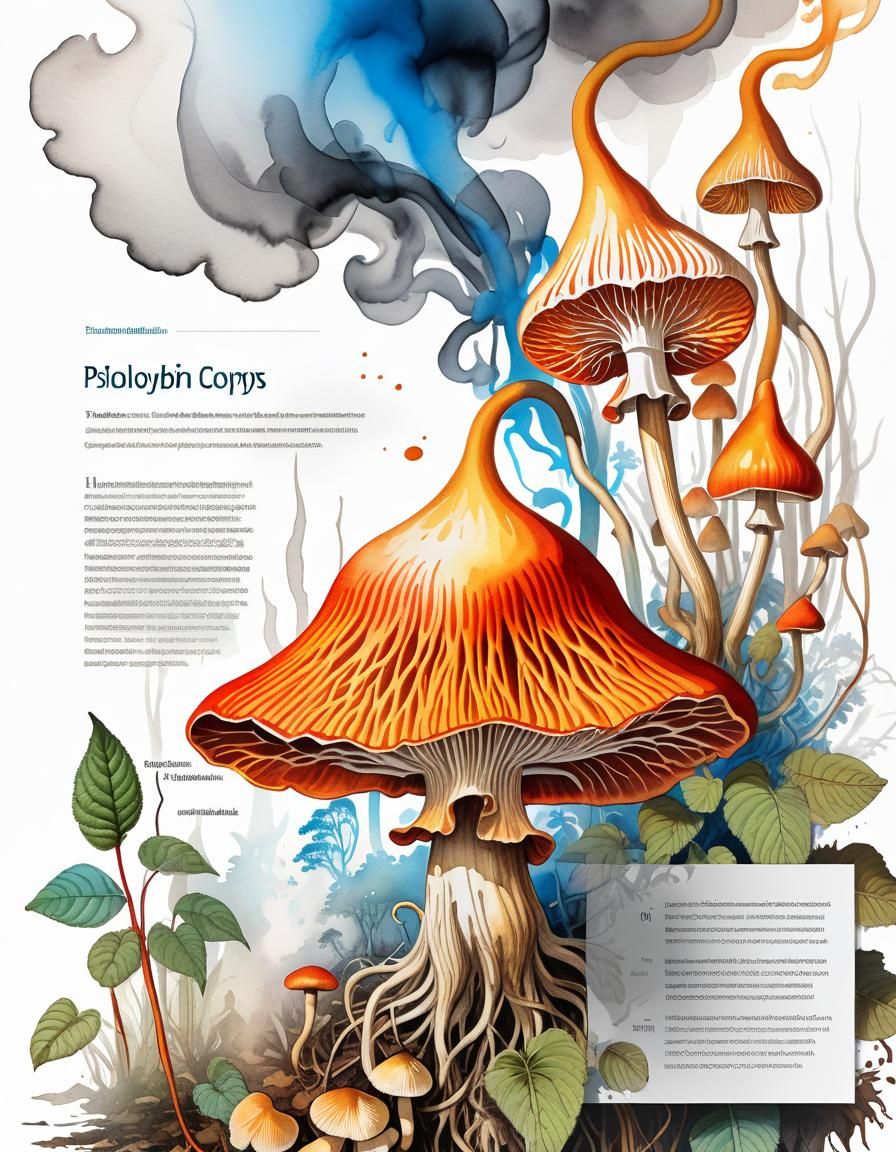 Botanical Ink Drawing of Psilocybin Cordyceps