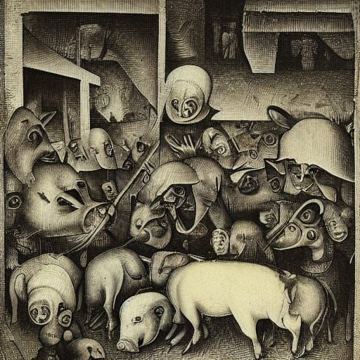 Grotesque Pigs in Surreal Bloody Encounter