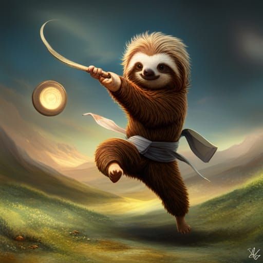 Samurai Sloth Karate Kick: Hyperrealistic Fantasy Art