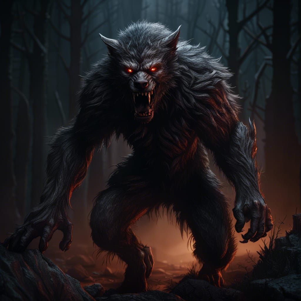 Scary Werewolf Horror Scene in Detailed Matte Painting