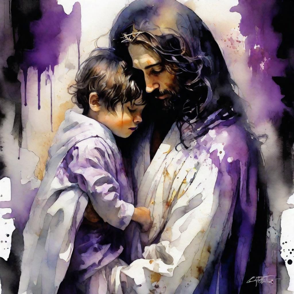 Christ Hugging Child in Graffiti Art Style