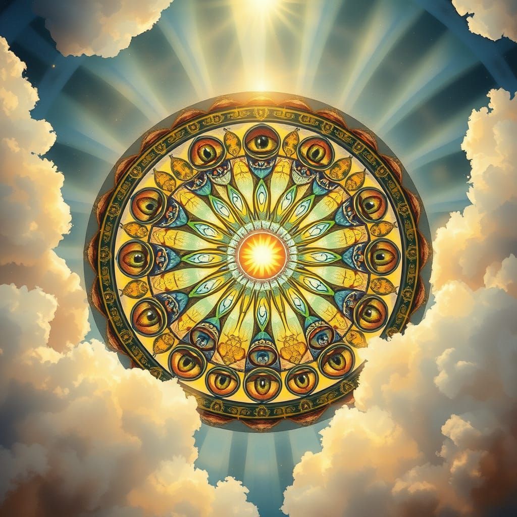 Ethereal Stained Glass Wheel of Human Eyes