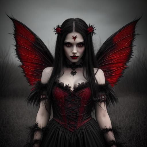 Hyperrealistic Evil Fairy with Red Eyes and Wings