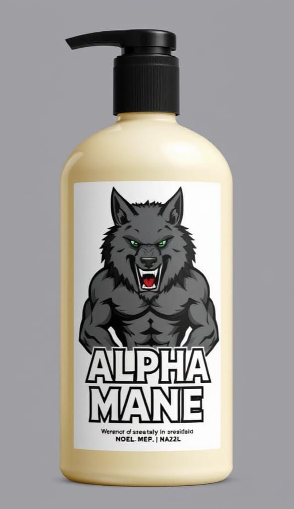 Alpha Mane Shampoo Bottle with Happy Werewolf