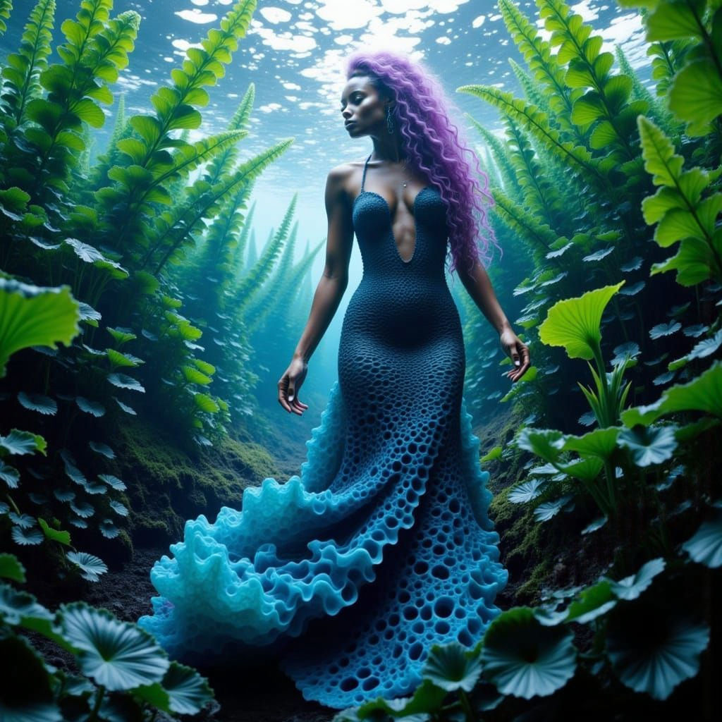 Mermaid in Lencer's Style, Underwater Scene with Blues and G...