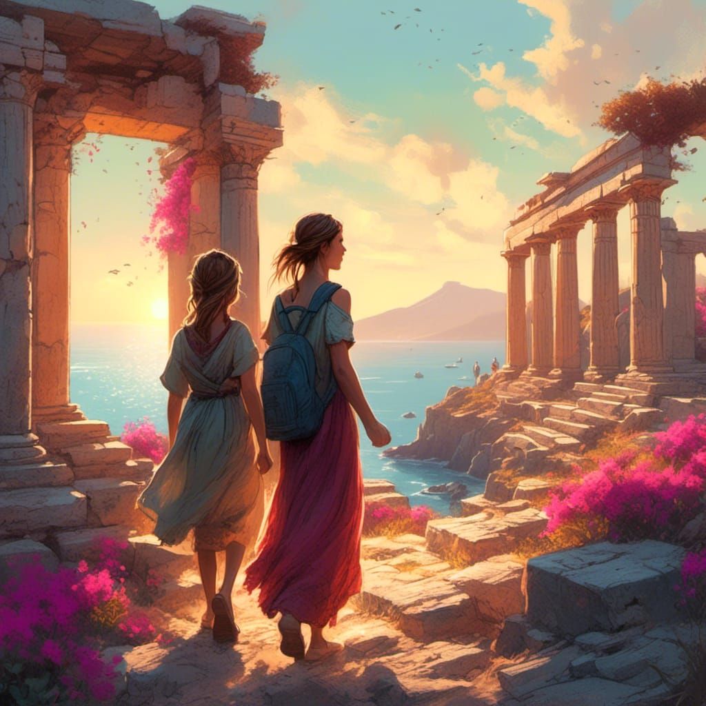 Mother and Daughter in Greece: Fantasy Art