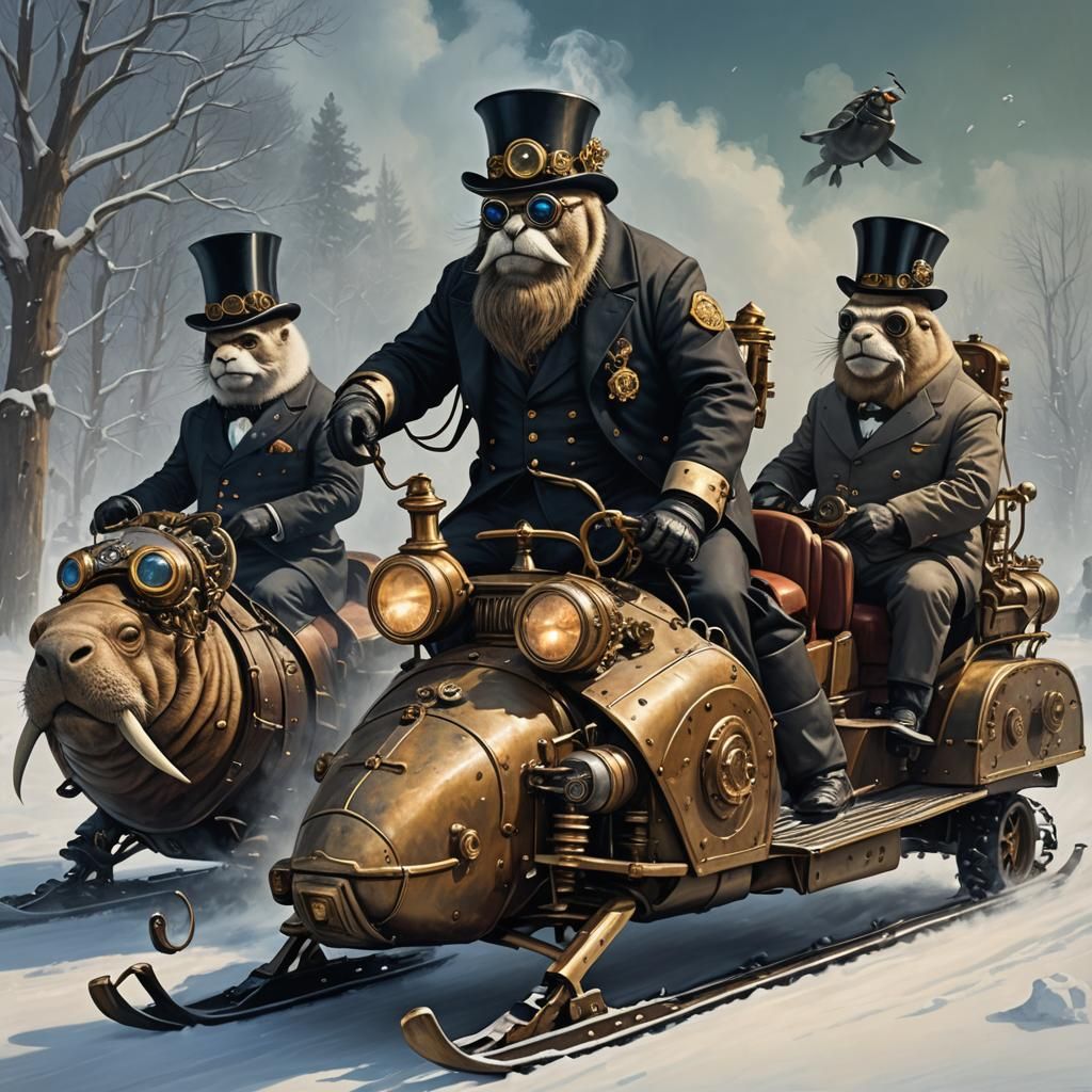 Steampunk Walrus Snowmobile Adventure in Sinister Style