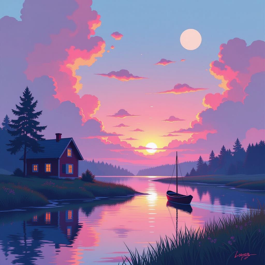 Whimsical Dreamlike Scene in Vibrant Colors