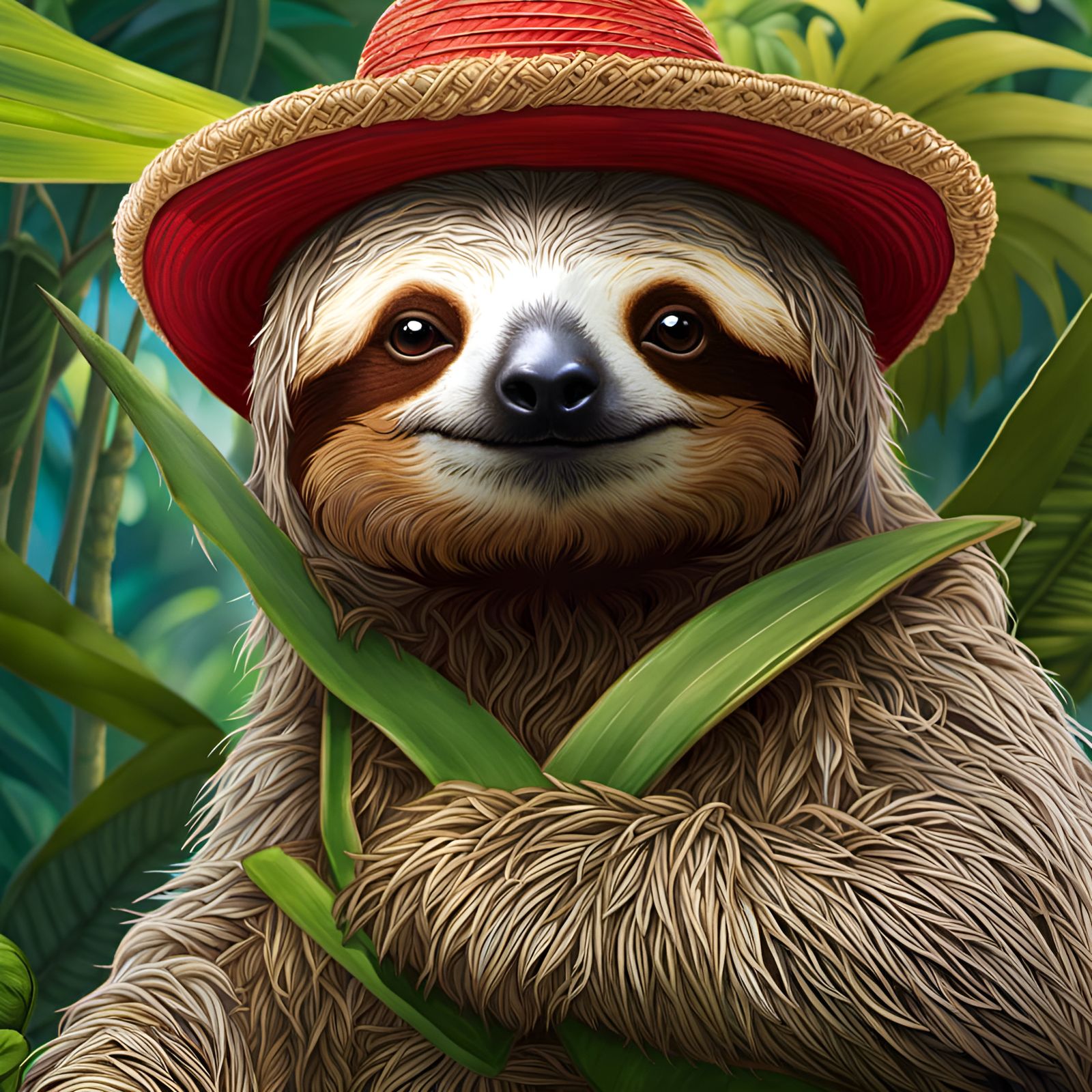 Adorable Sloth with Red Beard in Jungle, 8K