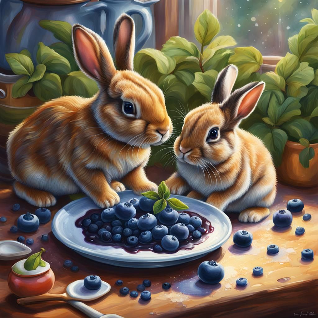Hyperrealistic Bunnies Making Pancakes Together